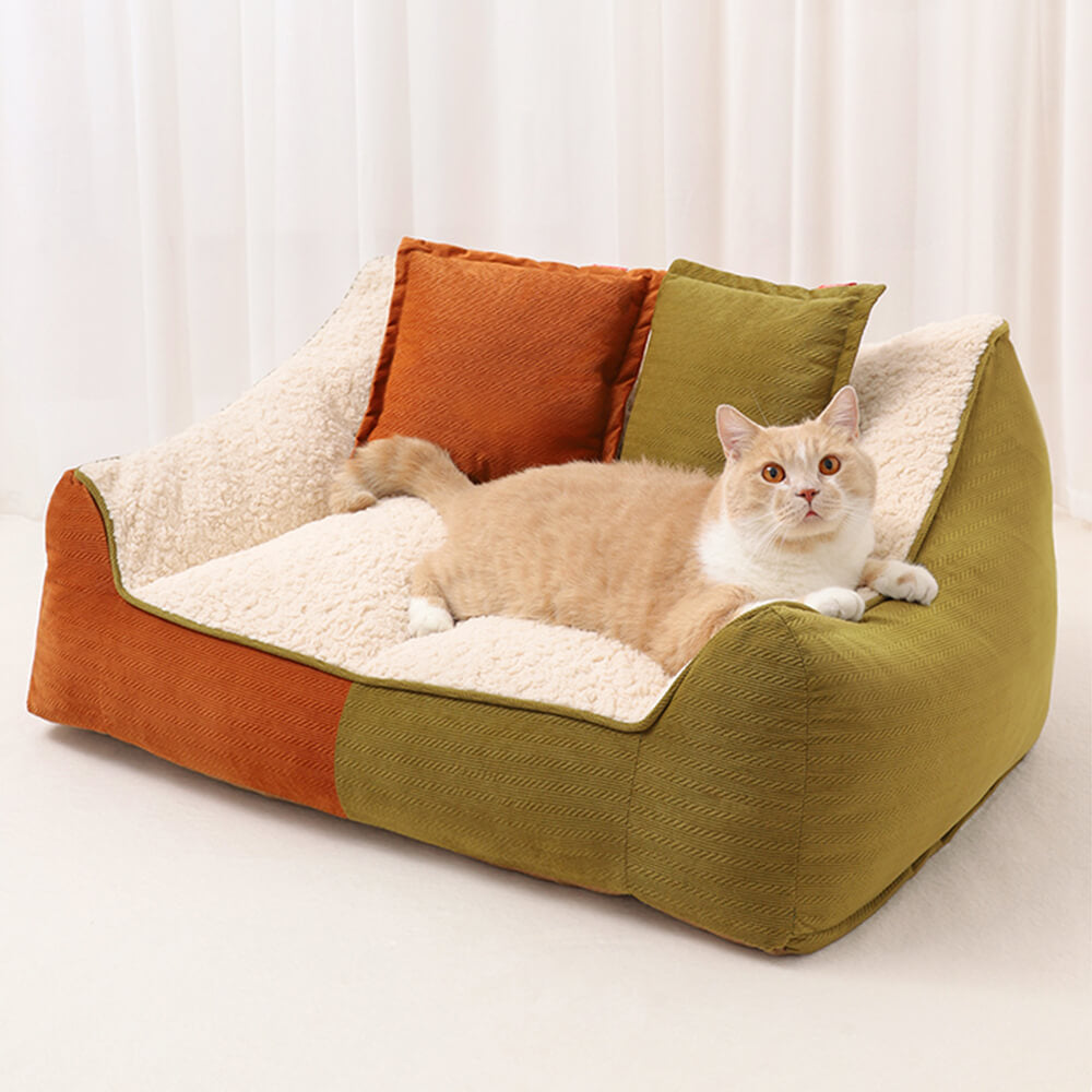 Warm Cozy Multi-Pet Calming Double Pillows Dog & Cat Sofa Bed