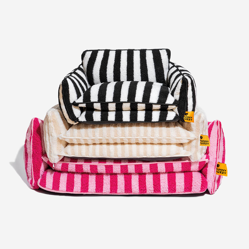 Trendy Striped Faux Lambswool Double Layer Dog & Cat Sofa Bed