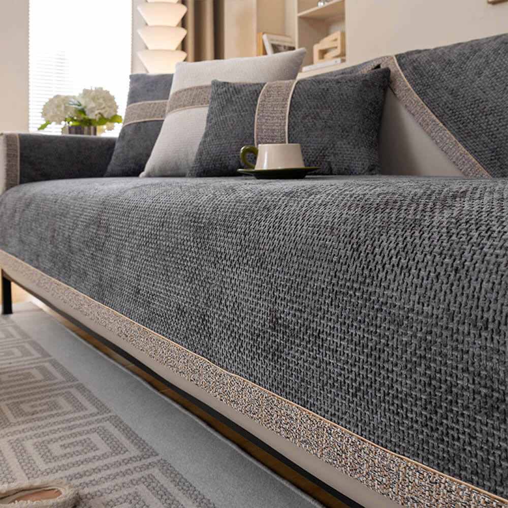 All-Season Modern Tweed Woven Chenille Anti-Slip Couch Cover