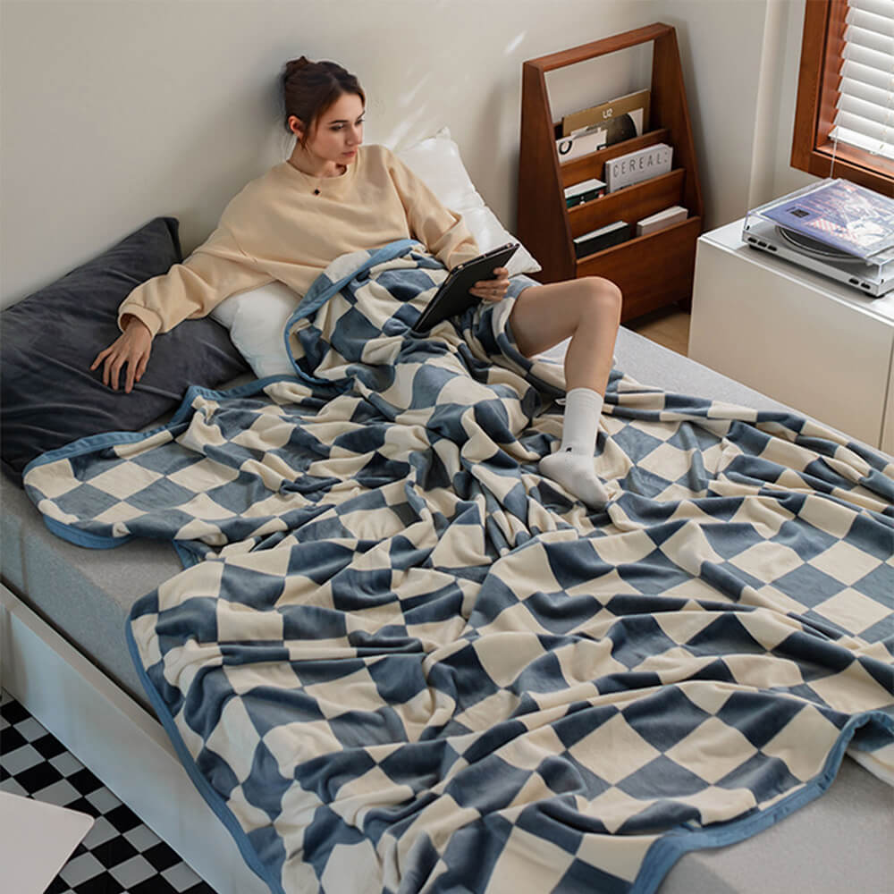 Contrasting Checkerboard Multi-Purpose Flannel Blanket