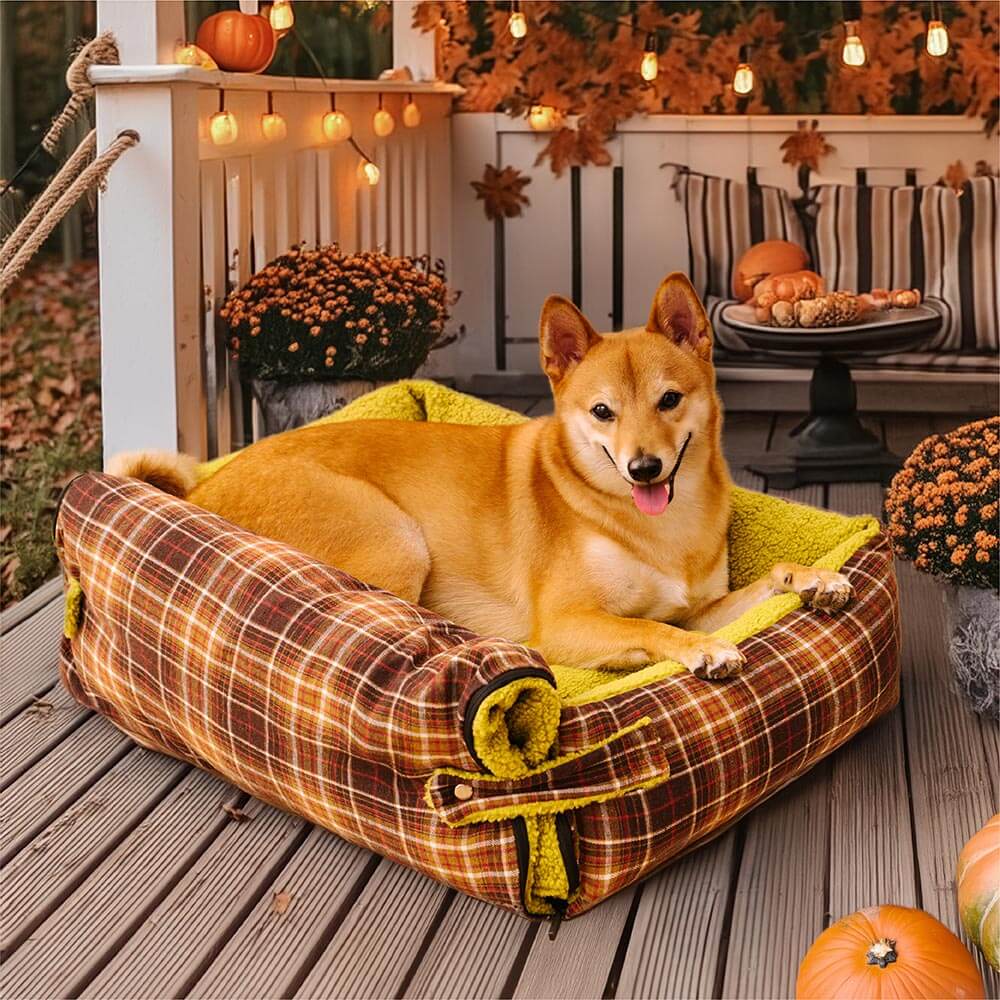 Large Washable Vintage Tartan Folding Blanket Dog Beds - Avocuddle