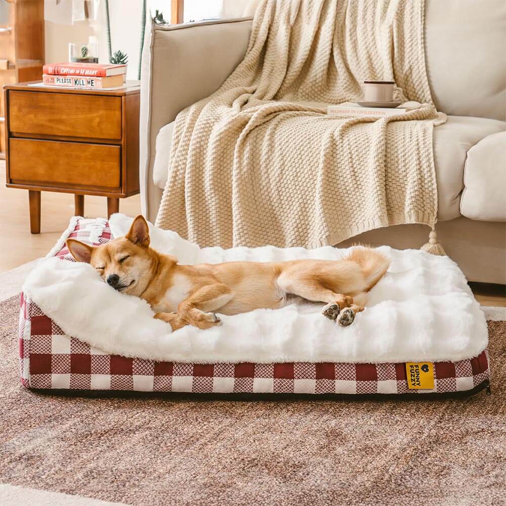 Large Classic Check Headrest Rectangle Orthopedic Dog Bed - Dreamy wave