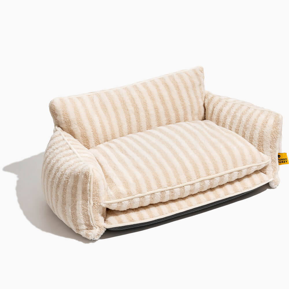 Trendy Striped Faux Lambswool Double Layer Cat Couch Sofa Bed