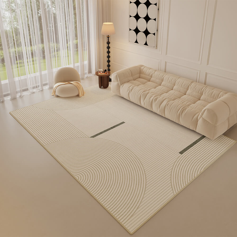 Creamy Striped Minimalist Modern Cashmere Rug