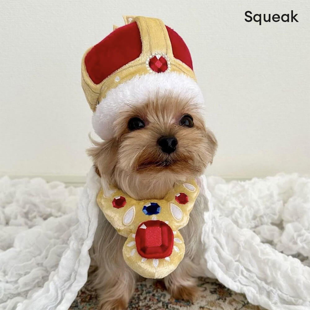 Jewel Crown Necklace Shape Squeaker Teeth Cleaning Plush Dog Toy