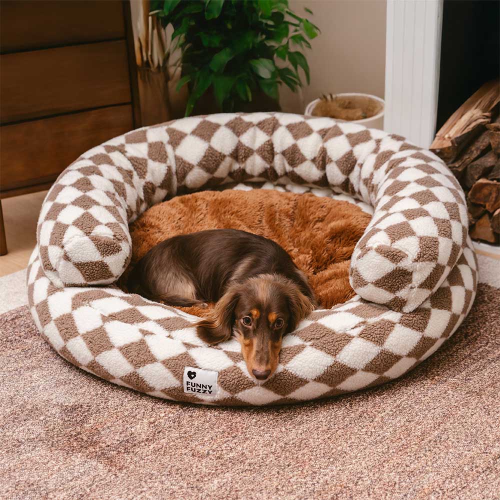 Classic Argyle Washable Bolster Donut Dog Bed - Cozy Haven