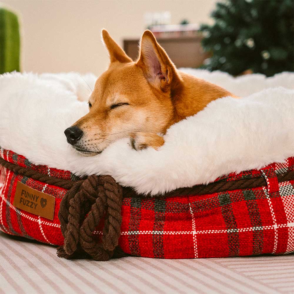 Klassisches Donut-Hundebett aus Jacquard-Plüsch – Kuschelhöhle