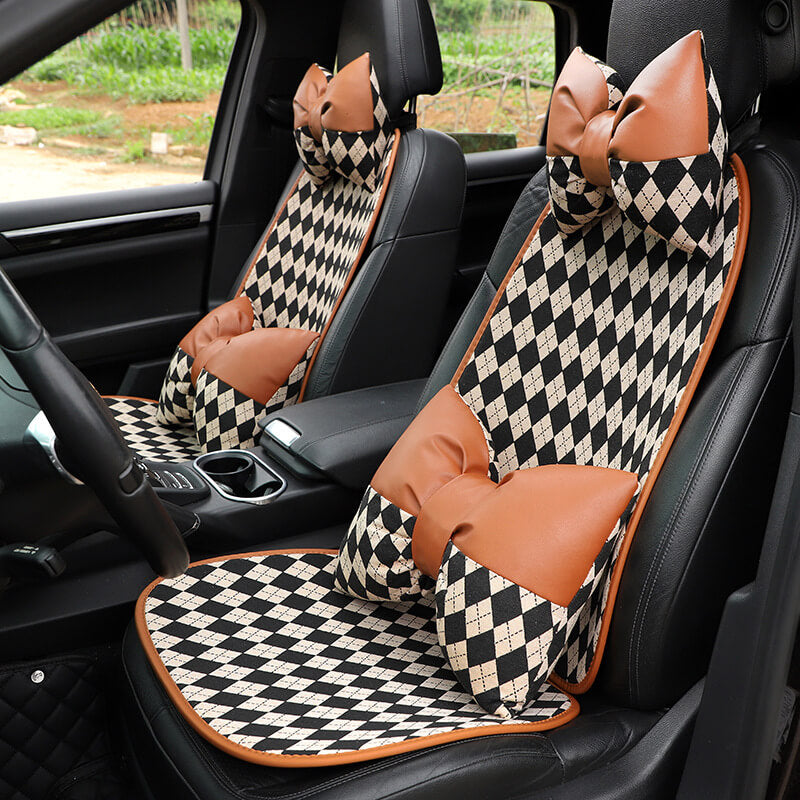 Classic Rhombus Color Matching Non-slip Front Car Seat Cover Full Set