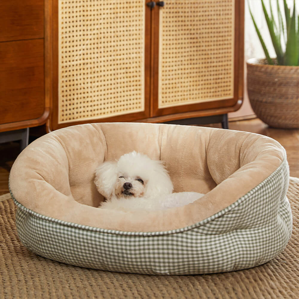 Extra Heightened Warm Surround Plaid Pet Bed Dog Calming Bed