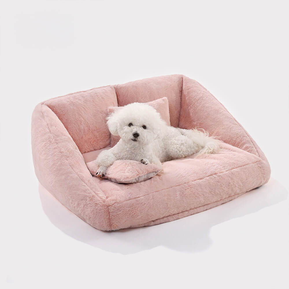 Large Plush Pink Double Dog Sofa Bed with Cushion