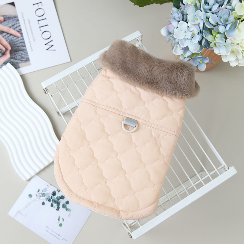 Plush Quilted Warm Faux Fur Collar Dog Jacket