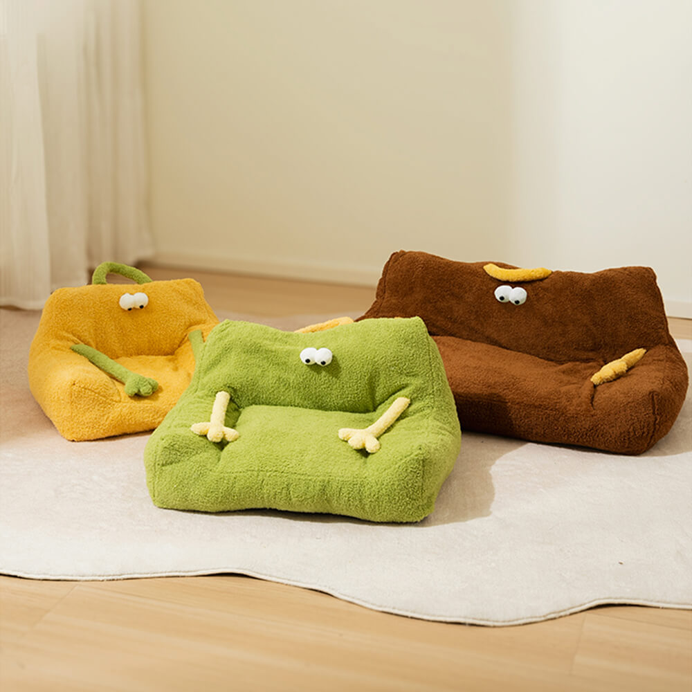 Soft Plush Monster Design Elevated Dog & Cat Sofa Bed