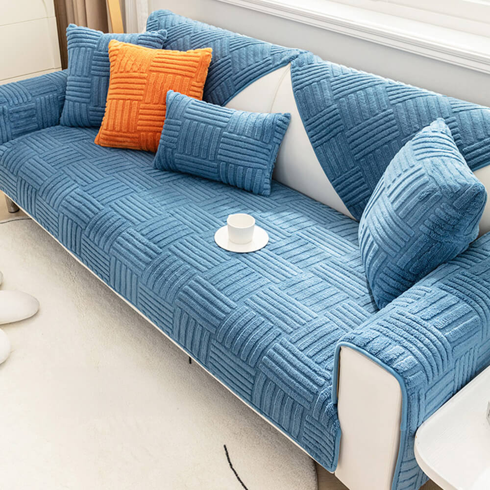 Striped Textured Plush Non-slip Couch Cover