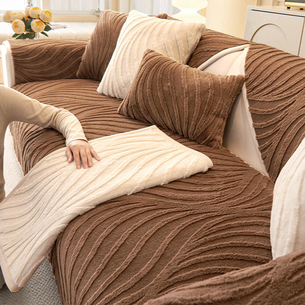 Wave Textured Plush Non-Slip Couch Cover