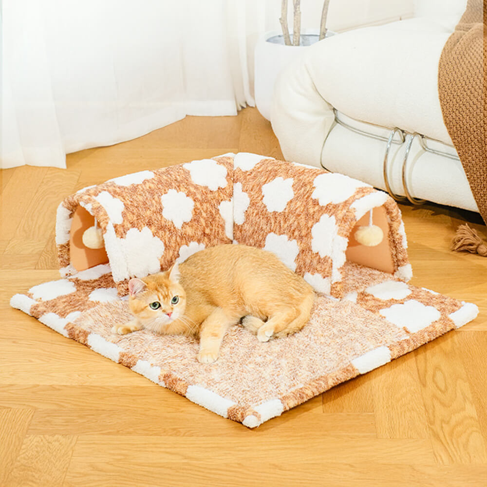 Cloud Pattern Plush Spacious Cat Tunnel Sleep Mat Bed