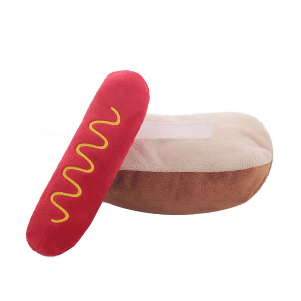 Plush Pizza Hot Dog Food Shaped Squeaky Chew Dog Toy