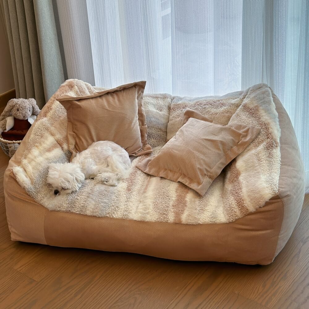 Fashion Color Block Polar Fleece Dog Sofa Bed