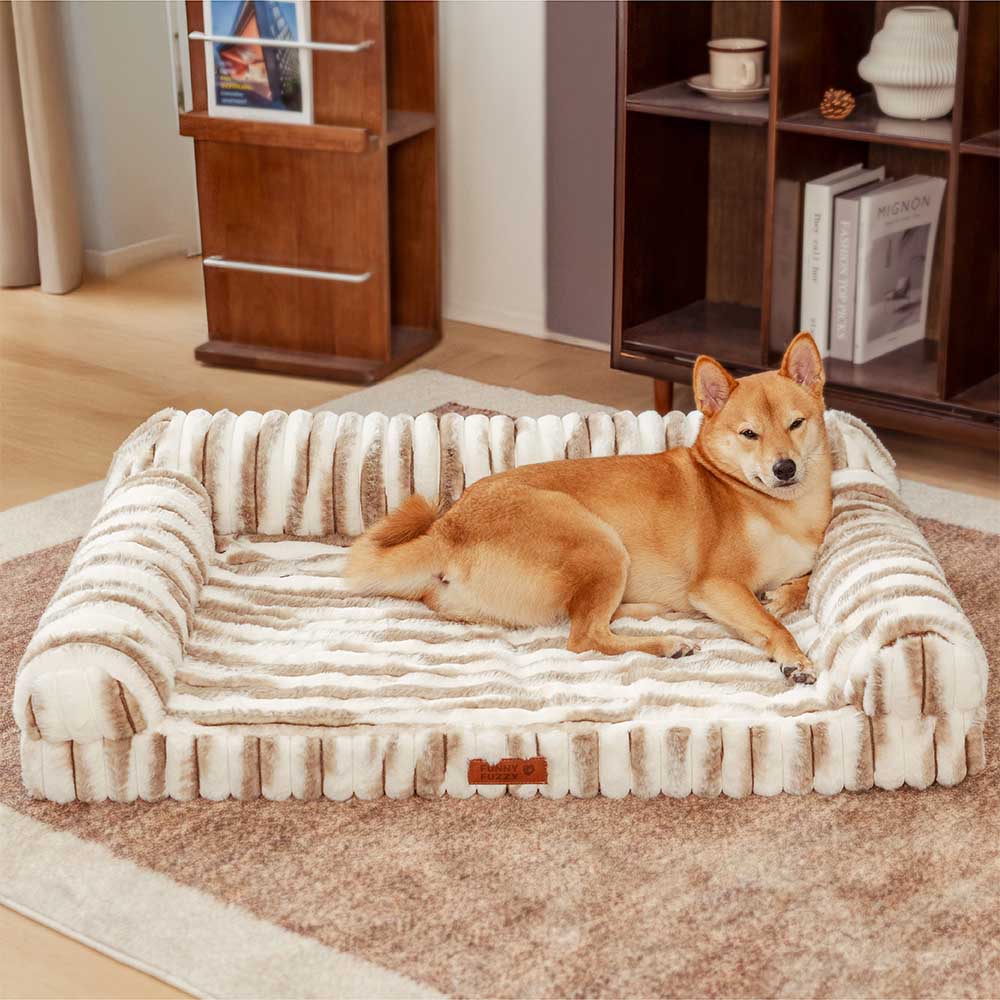 Fluffy Striped Orthopedic Bolster Dog Bed - Luxe Comfort