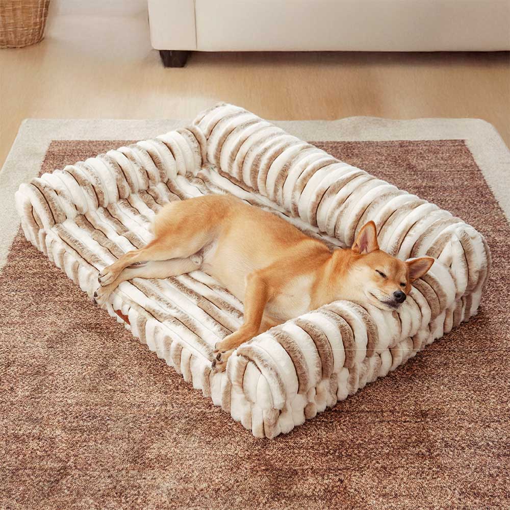 Fluffy Striped Orthopedic Bolster Dog Bed - Luxe Comfort