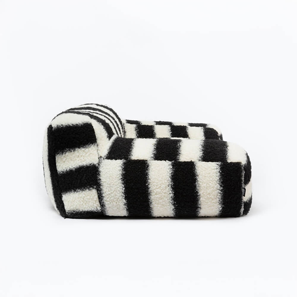 Bold Striped Faux Lambswool Wide Armrest Dog & Cat Sofa Bed