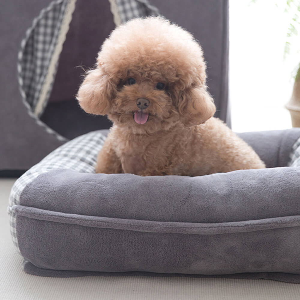 Canvas Coral Fleece Waterproof Full Surround Support Dog & Cat Bed