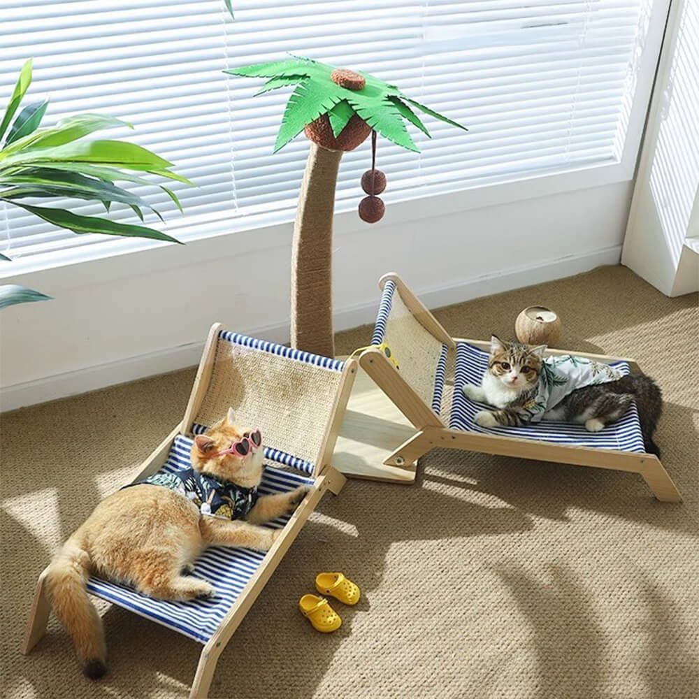 Cat Beach Vacation Lounger with Scratching Board