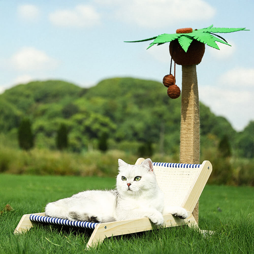 Cat Beach Vacation Lounger with Scratching Board