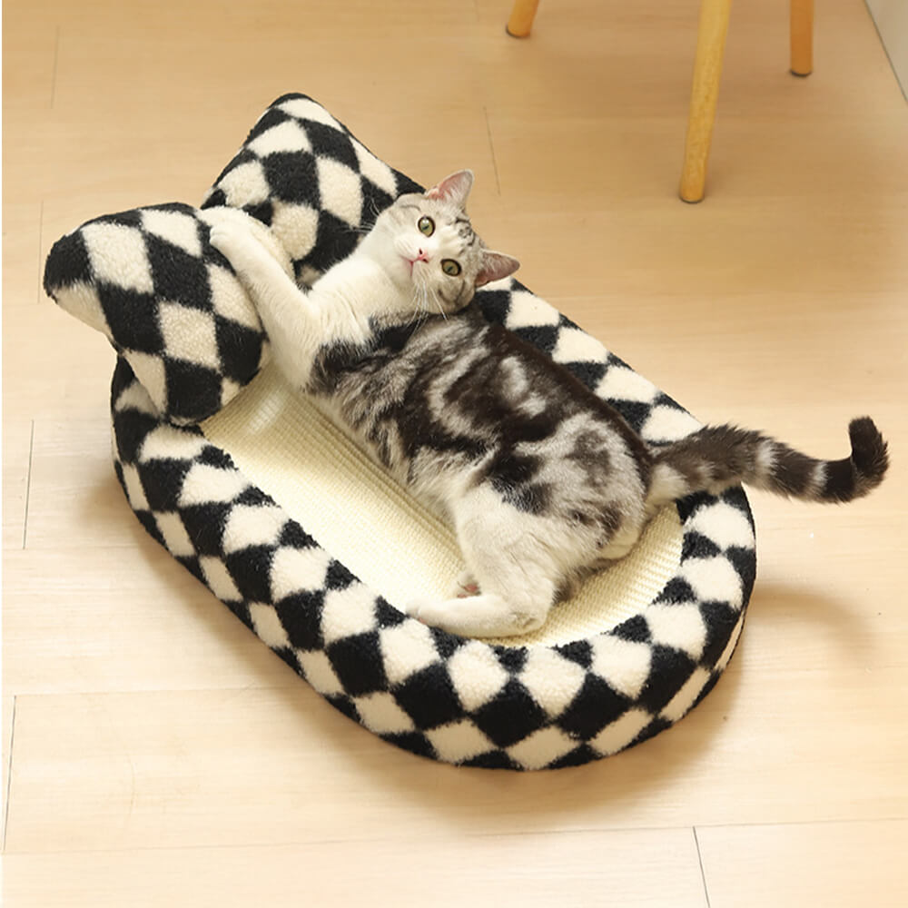 Checkerboard Sisal Cat Bed with Integrated Scratching Board – Stylish and Durable