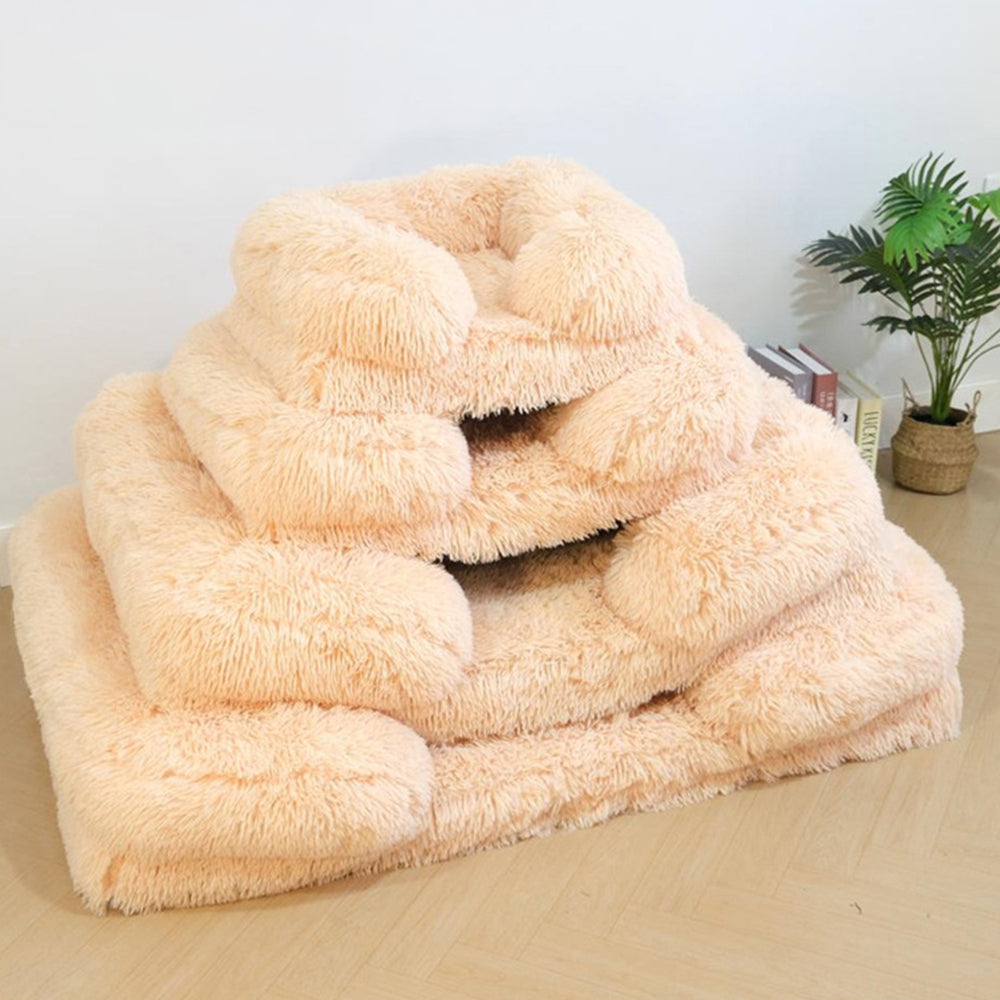 Long Plush - Square Surround Support Deep Sleep Dog Bed