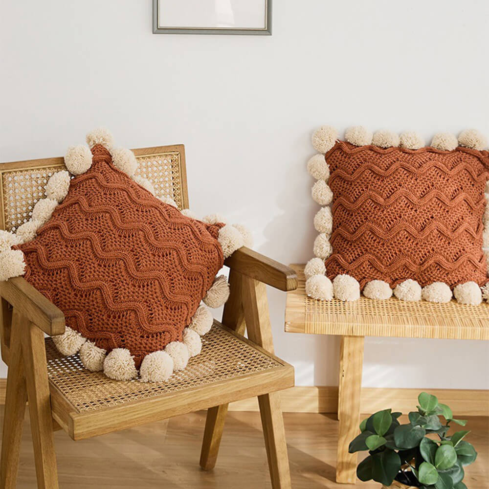 Nordic Style Chenille Pom Pom Cozy Throw Blanket with Pillowcase