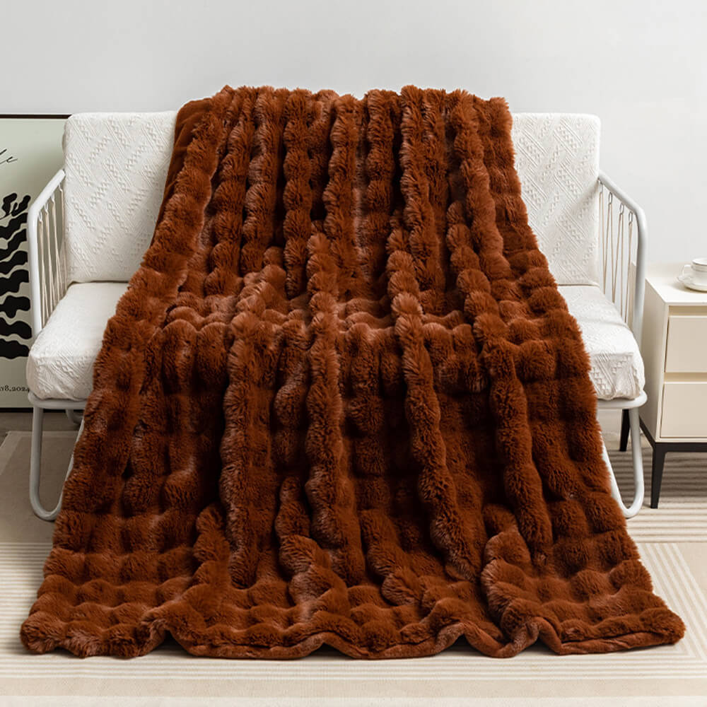 Premium Bubble Double Layer Thickened Faux Rabbit Fur Blanket