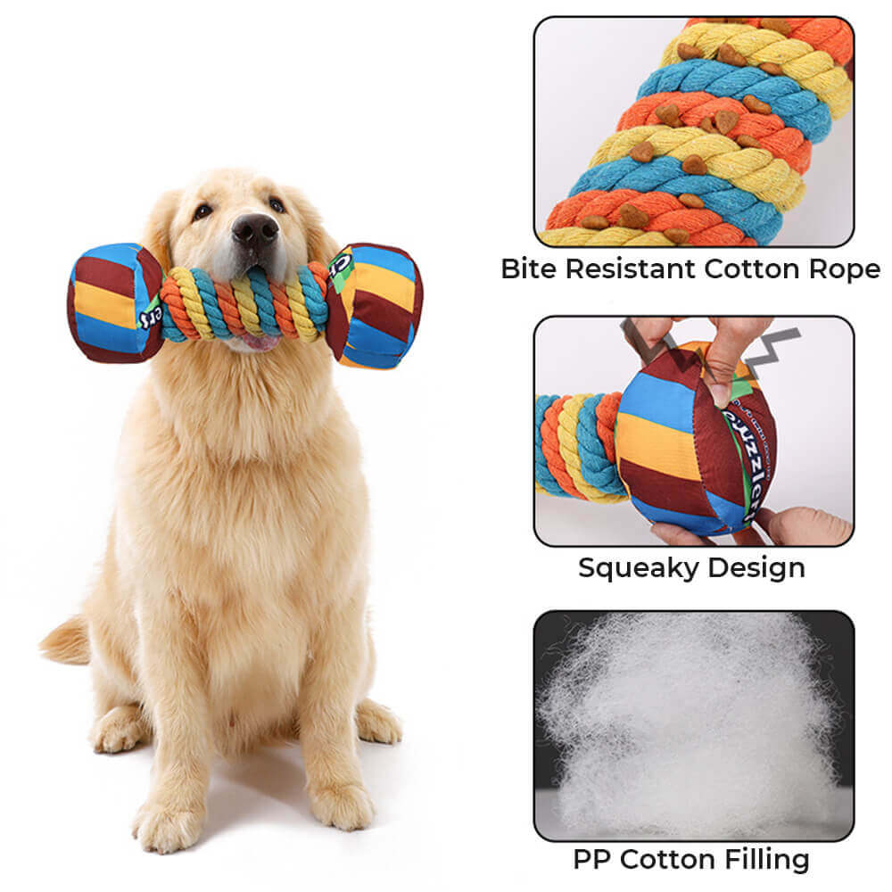 Rainbow Dumbbell Interactive Squeaky Durable Rope Dog Toy