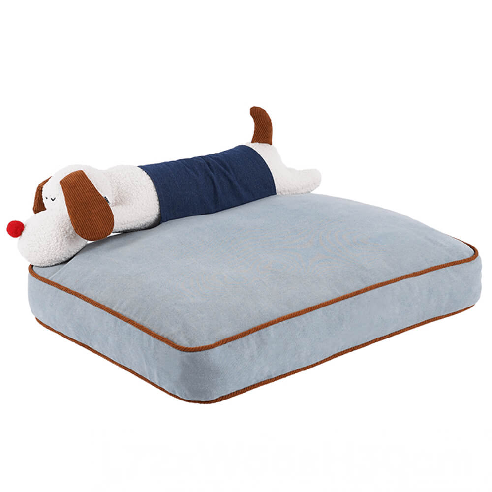 Spacious Denim Decoration Dog & Cat Mat with Removable Doll Pillow