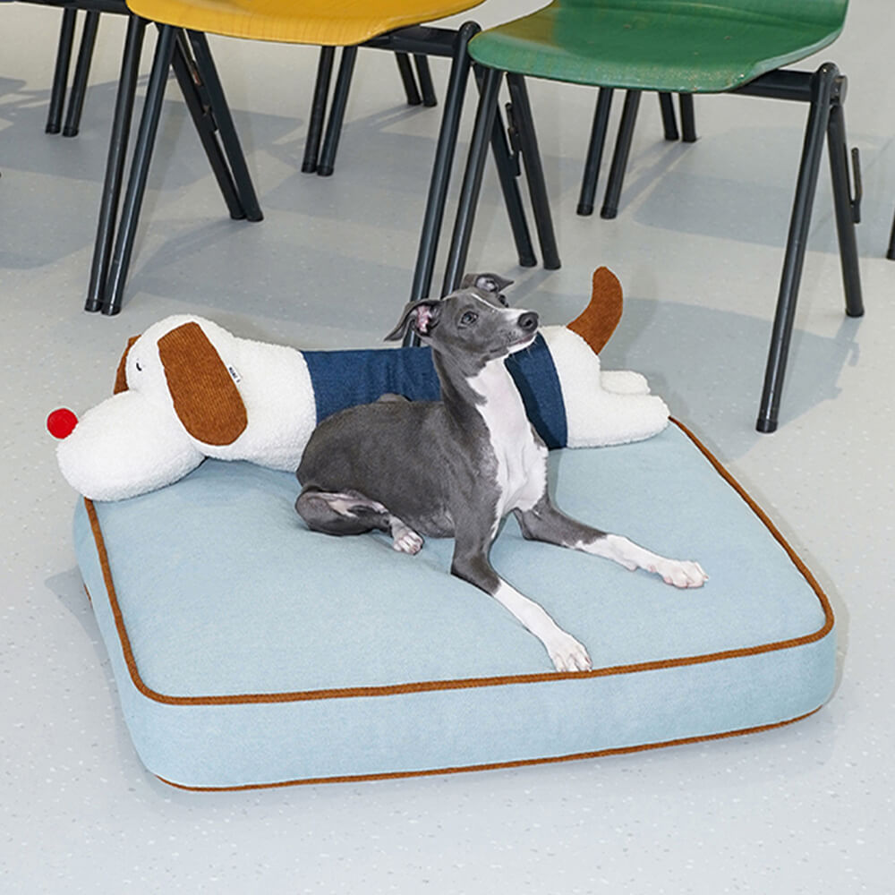 Spacious Denim Decoration Dog & Cat Mat with Removable Doll Pillow