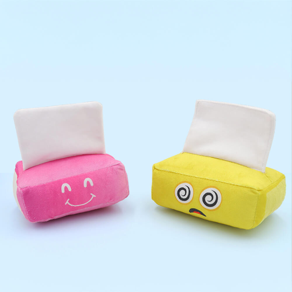 Tissue Box Shape Washable Squeaker Interactive Plush Dog Toy