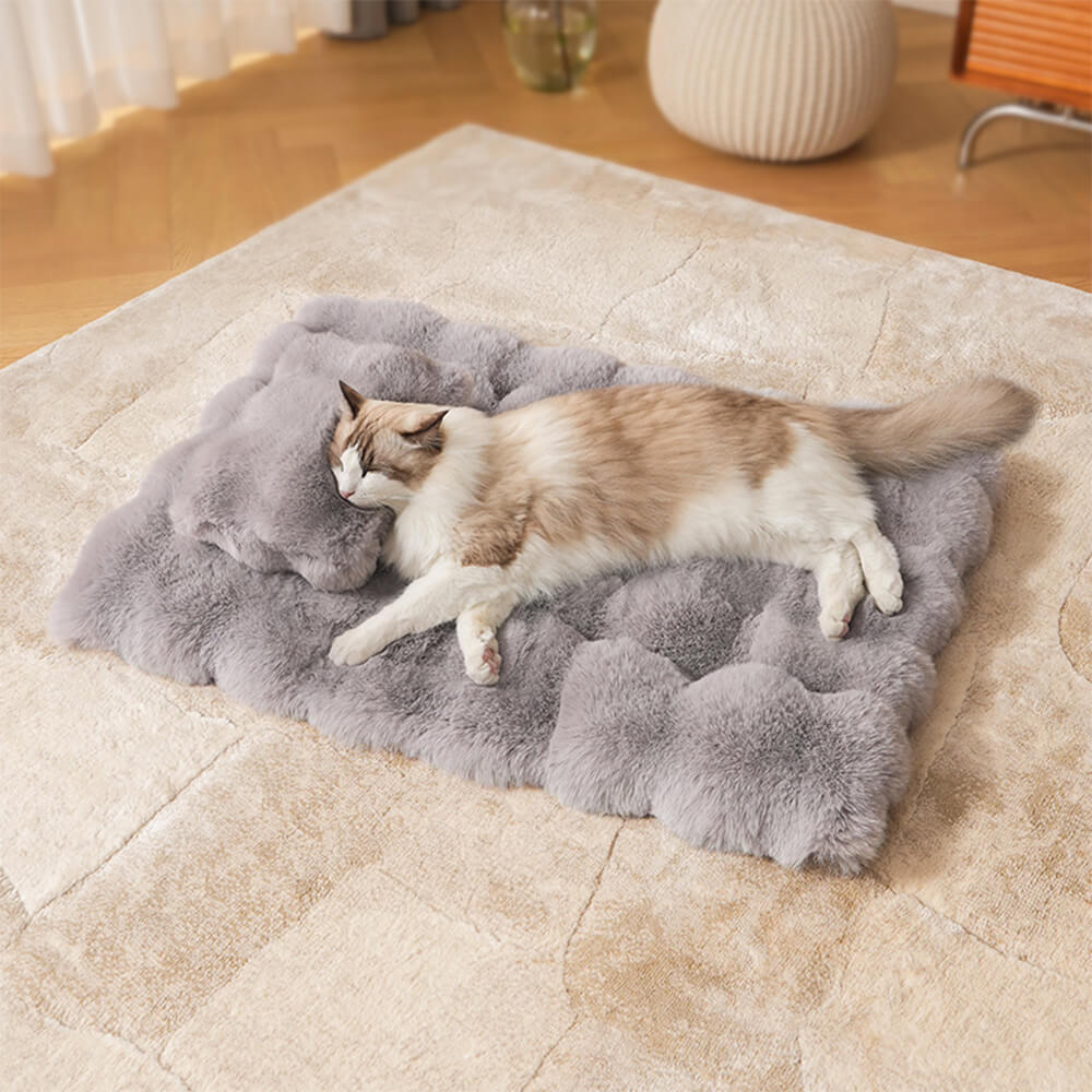 Wave Pattern Ultra Soft Faux Rabbit Fur Dog & Cat Mat With Pet Pillow