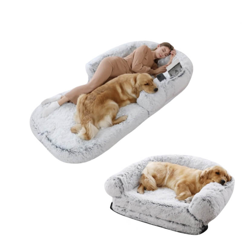 Plush Fluffy Large Orthopedic Human-Dog Bolster Bed