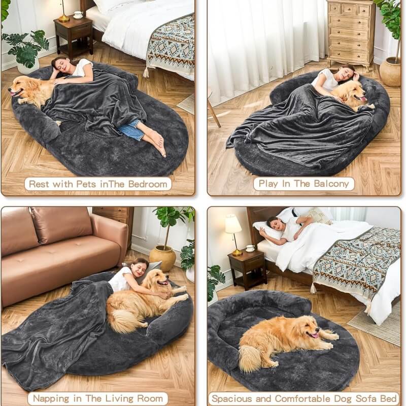 Plush Fluffy Large Orthopedic Human-Dog Bolster Bed