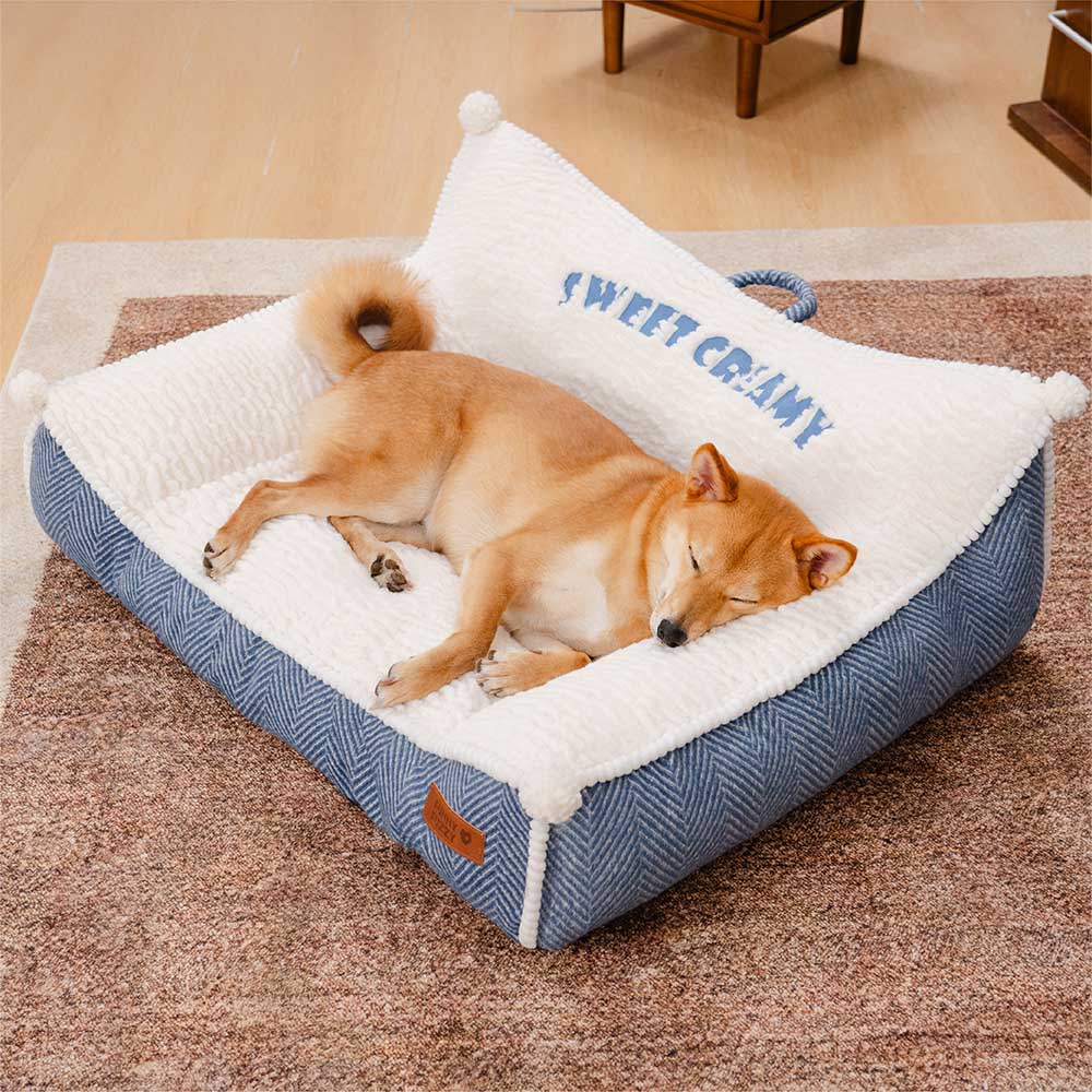 Plush Washable Bolster Dog Sofa Bed - Sweet Creamy