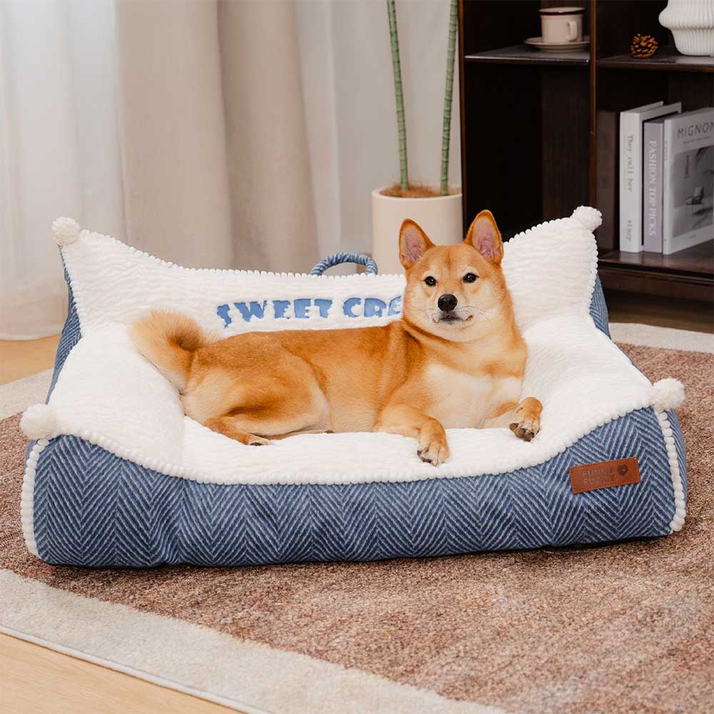 Plush Washable Bolster Dog Sofa Bed - Sweet Creamy