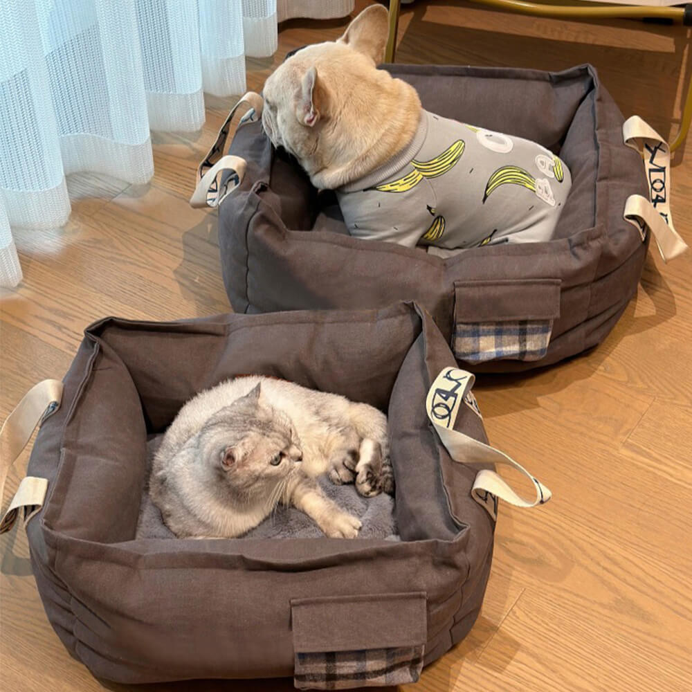 Portable Pet Bed with Handle Cozy & Washable Dog Bed