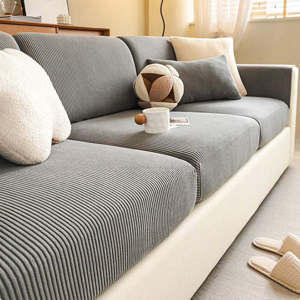 Vertical Stripe Corduroy Anti-Scratch Stretch Full-Cover Couch Cover