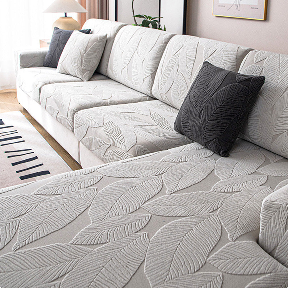 Modern Leaf Jacquard Waterproof Anti-Scratch Stretch Full Wrap Couch Cover