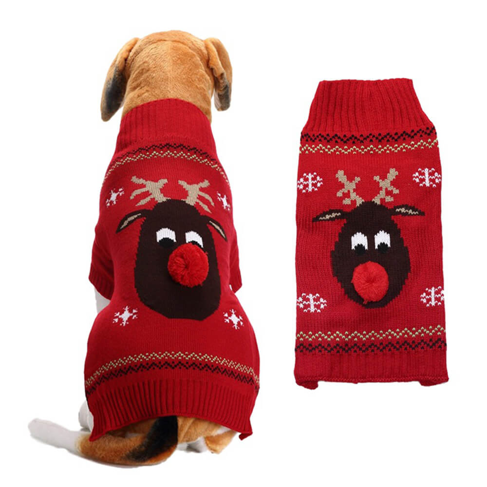 Christmas Reindeer Warm Turtleneck Dog Knit Sweater