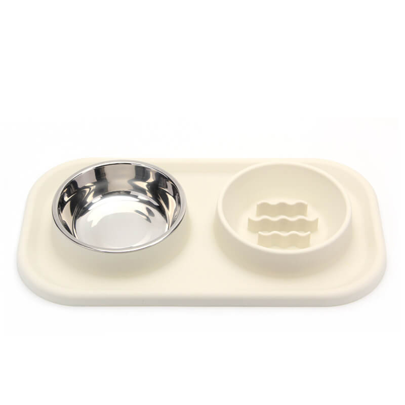 Silicone Dual Bowl Slow Feeder Pet Bowl