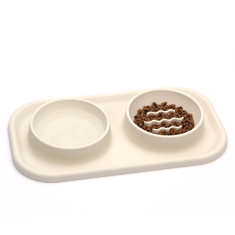 Silicone Dual Bowl Slow Feeder Pet Bowl