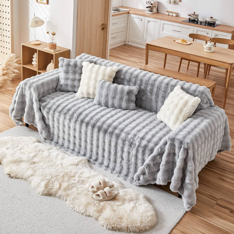 Ultra-Soft Faux Rabbit Fur Skin-Friendly Full Protection Couch Cover