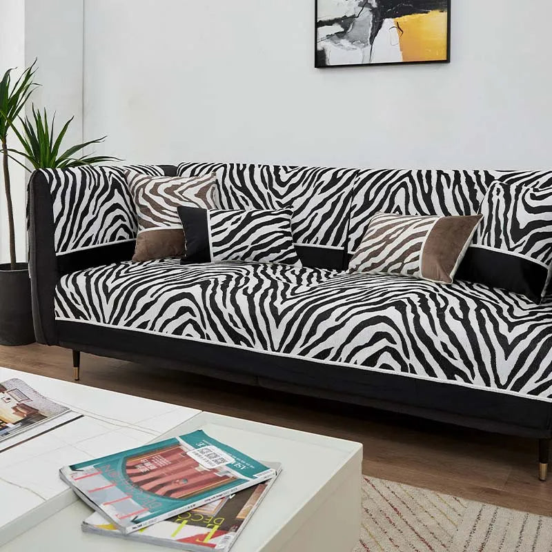 Wild Zebra Print Chenille Furniture Protector Couch Cover