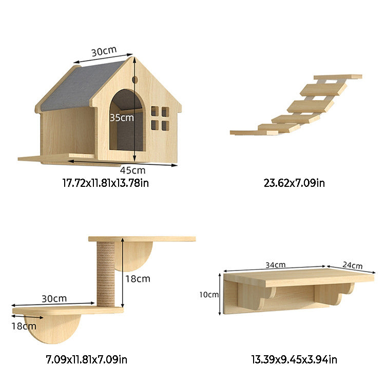 Wooden Cat Furniture Wall-Mounted Cat Climber Shelves with Condo Set