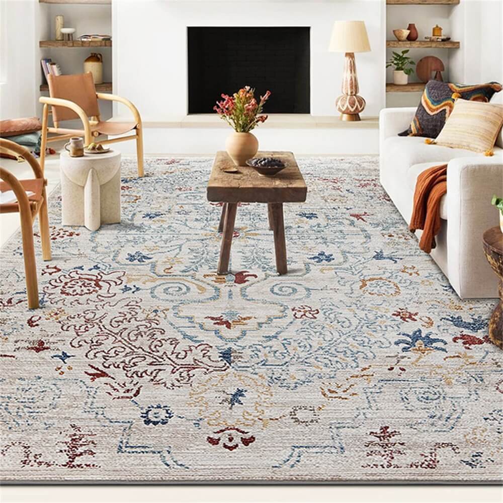 Vintage Blue & Cream Pet-Friendly Area Rug - Timeless Elegance for Your Home